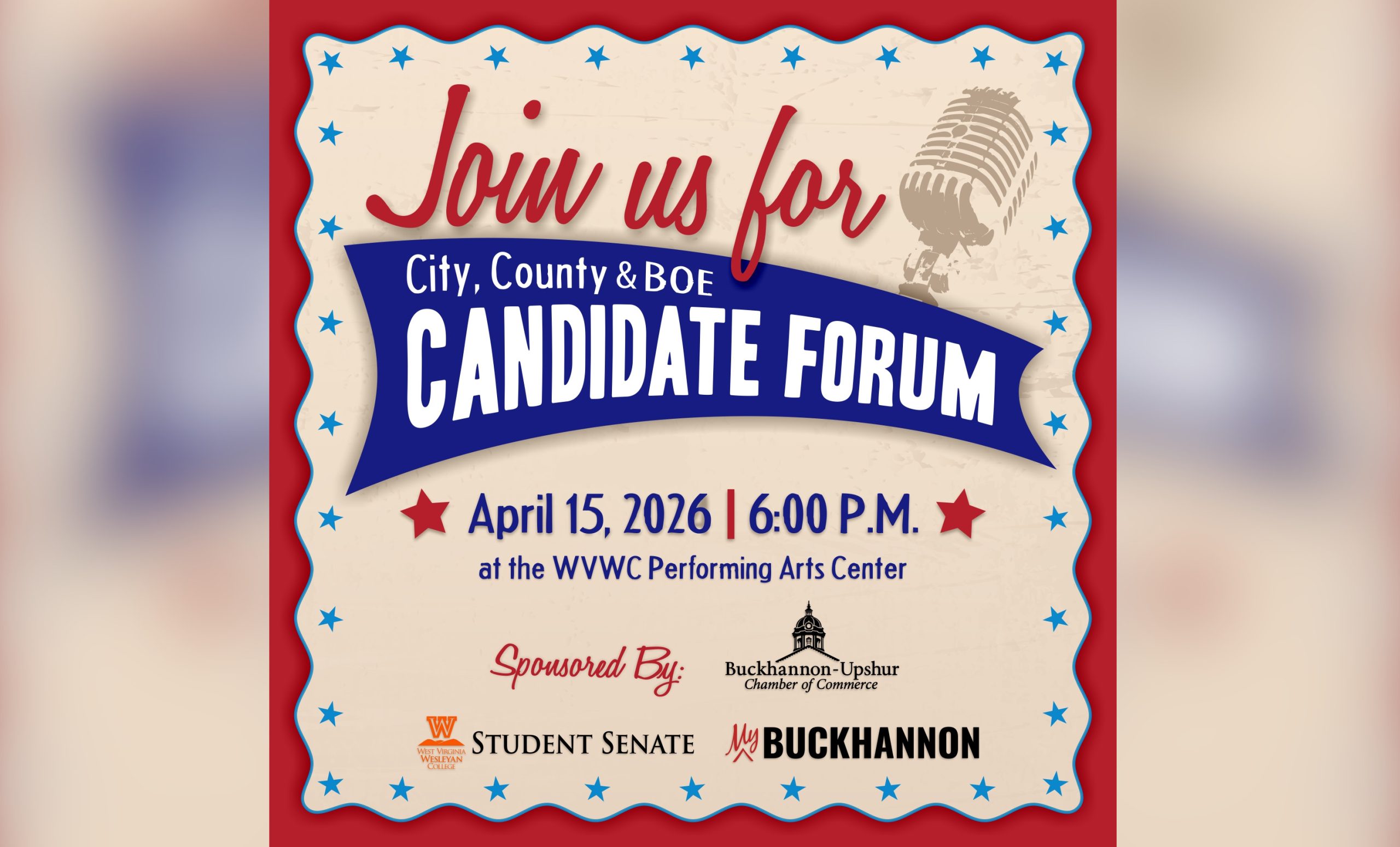 Upshur-County Candidate Forum Set for Wednesday, April 15th at Wesleyan