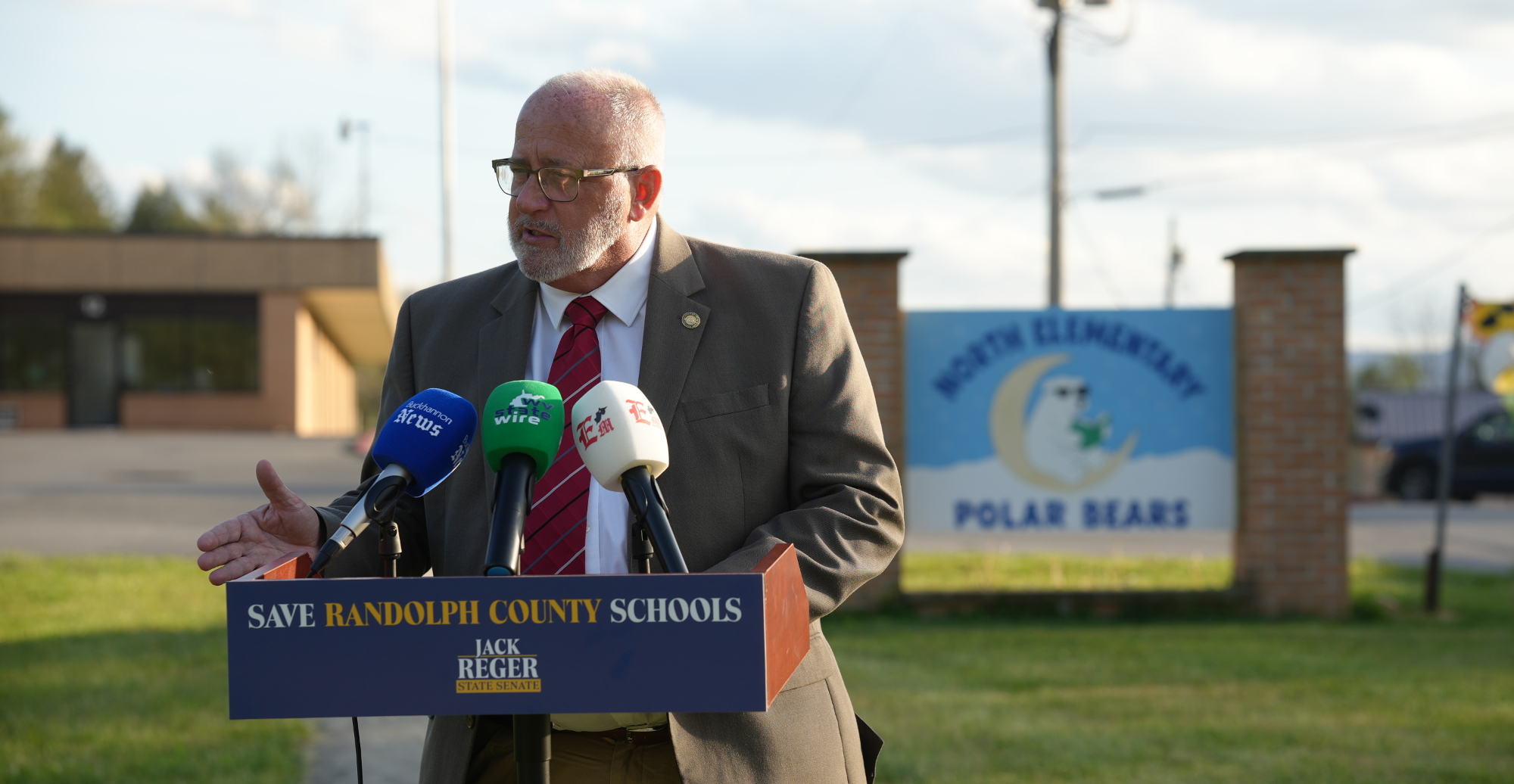 Reger Speaks Outside Closing North Elementary, Criticizes Legislative Inaction in Senate Race