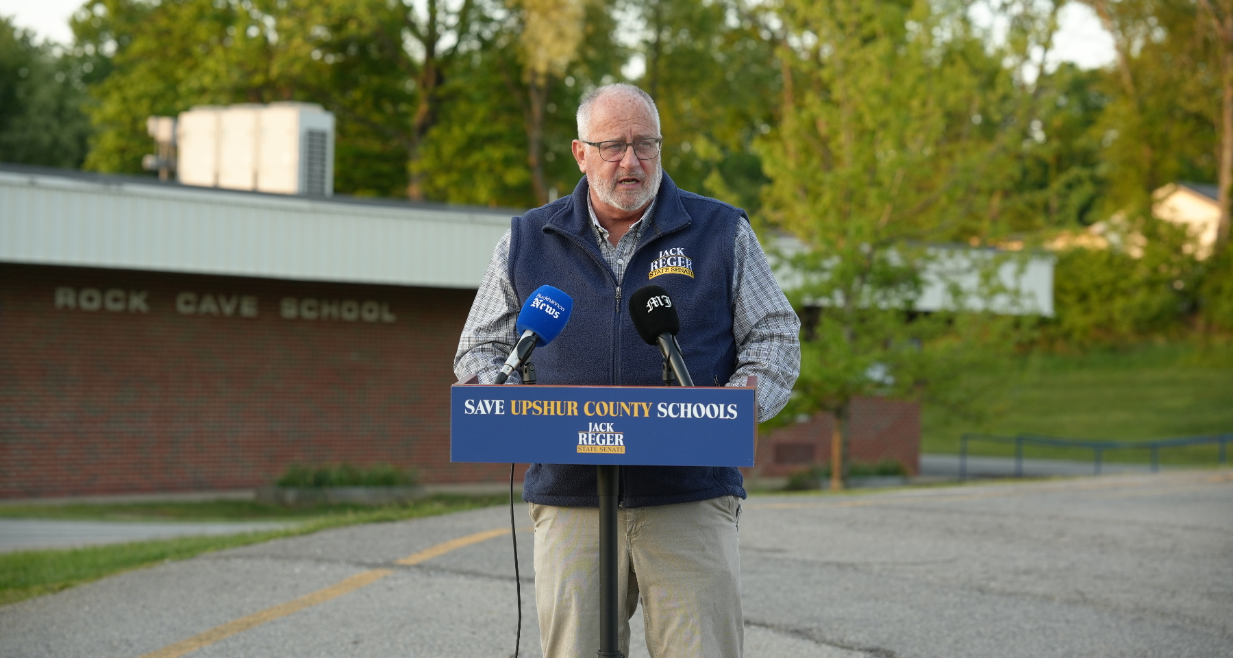 Reger Criticizes School Closure, Outside Rock Cave Elementary School